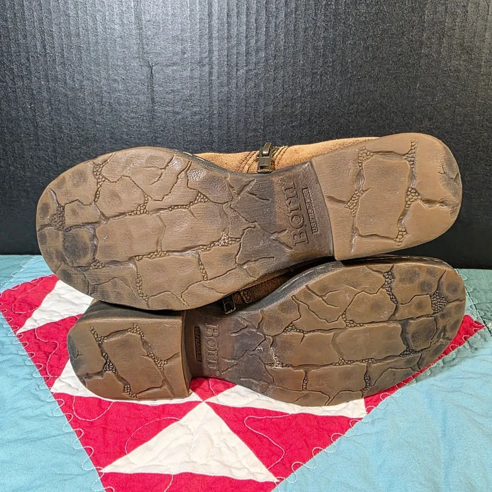 Born‎ Suede Ankle Boots Womens 6.5M Tan Brown Slouchy Distressed Braided Strap